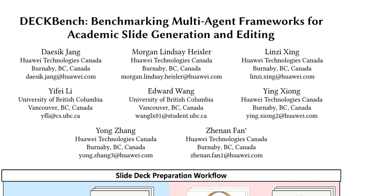 DECKBench: Benchmarking Multi-Agent Frameworks for Academic Slide Generation and Editing