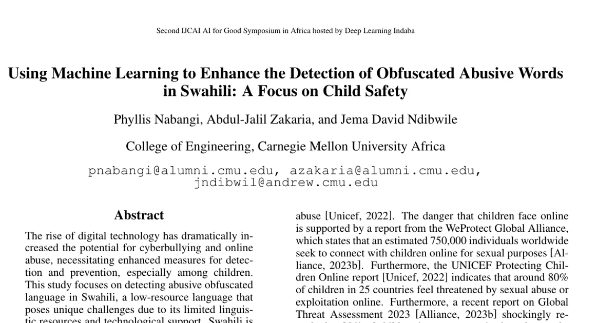 Using Machine Learning to Enhance the Detection of Obfuscated Abusive Words in Swahili: A Focus on Child Safety