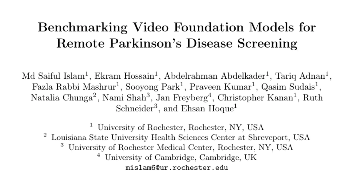 Benchmarking Video Foundation Models for Remote Parkinson's Disease Screening