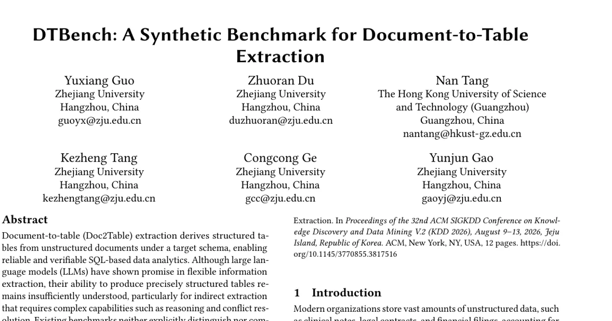 DTBench: A Synthetic Benchmark for Document-to-Table Extraction