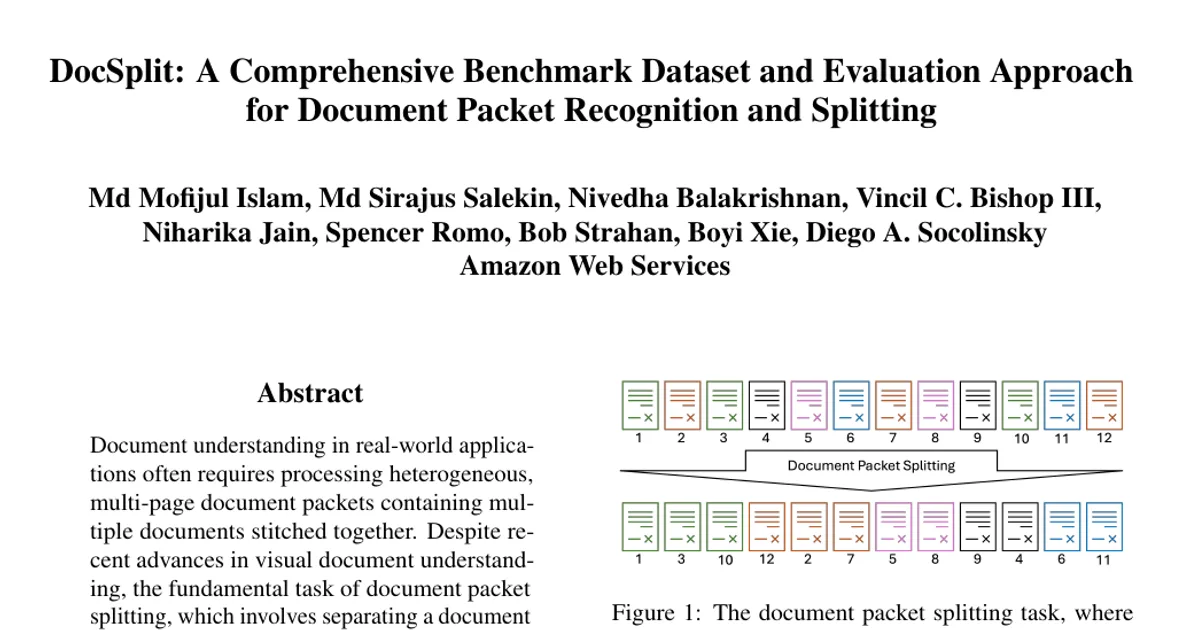 DocSplit: A Comprehensive Benchmark Dataset and Evaluation Approach for Document Packet Recognition and Splitting