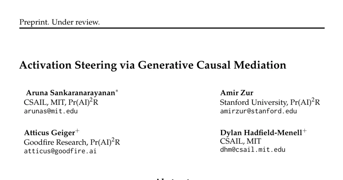 Surgical Activation Steering via Generative Causal Mediation