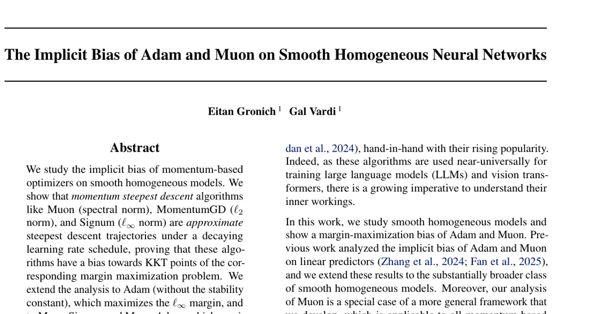 The Implicit Bias of Adam and Muon on Smooth Homogeneous Neural Networks