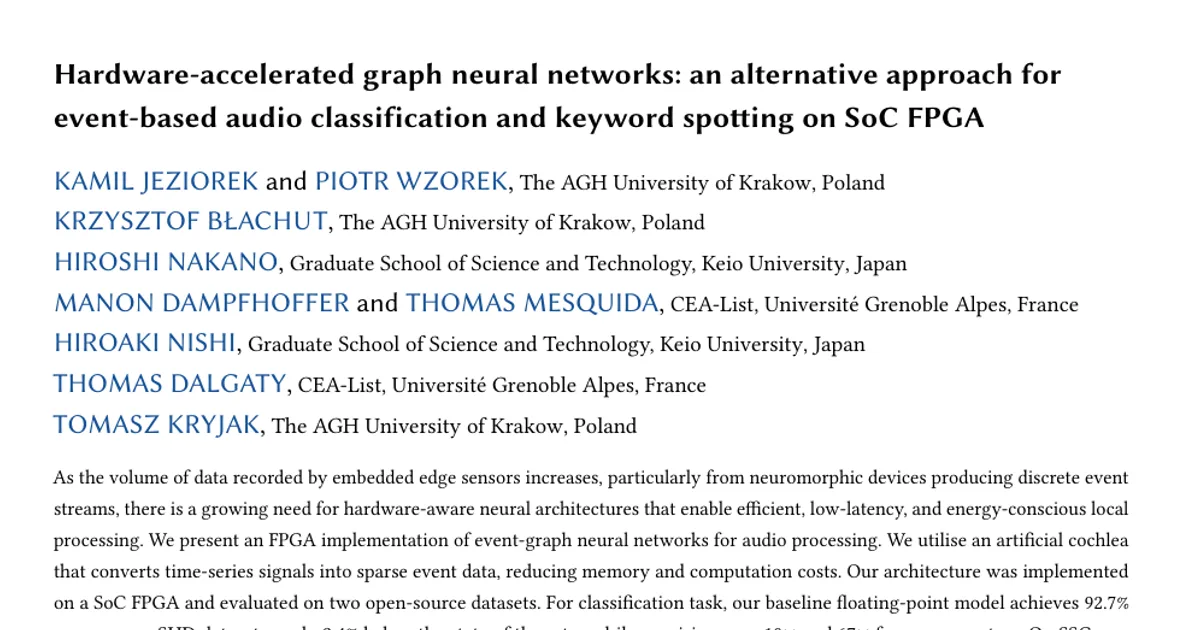 Hardware-accelerated graph neural networks: an alternative approach for neuromorphic event-based audio classification and keyword spotting on SoC FPGA