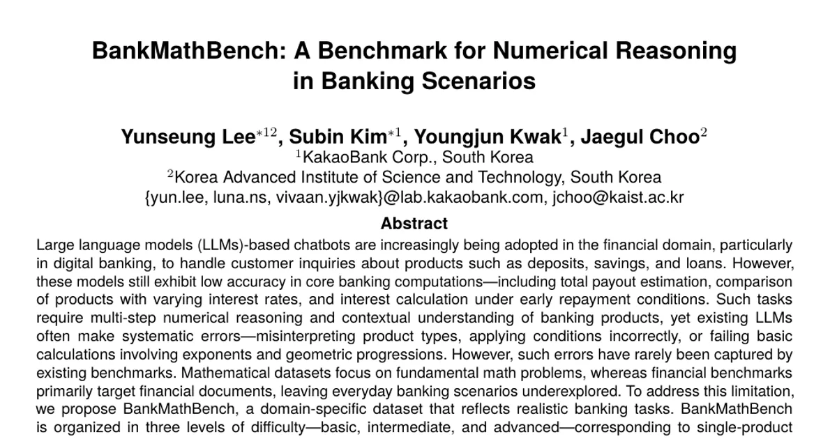 BankMathBench: A Benchmark for Numerical Reasoning in Banking Scenarios