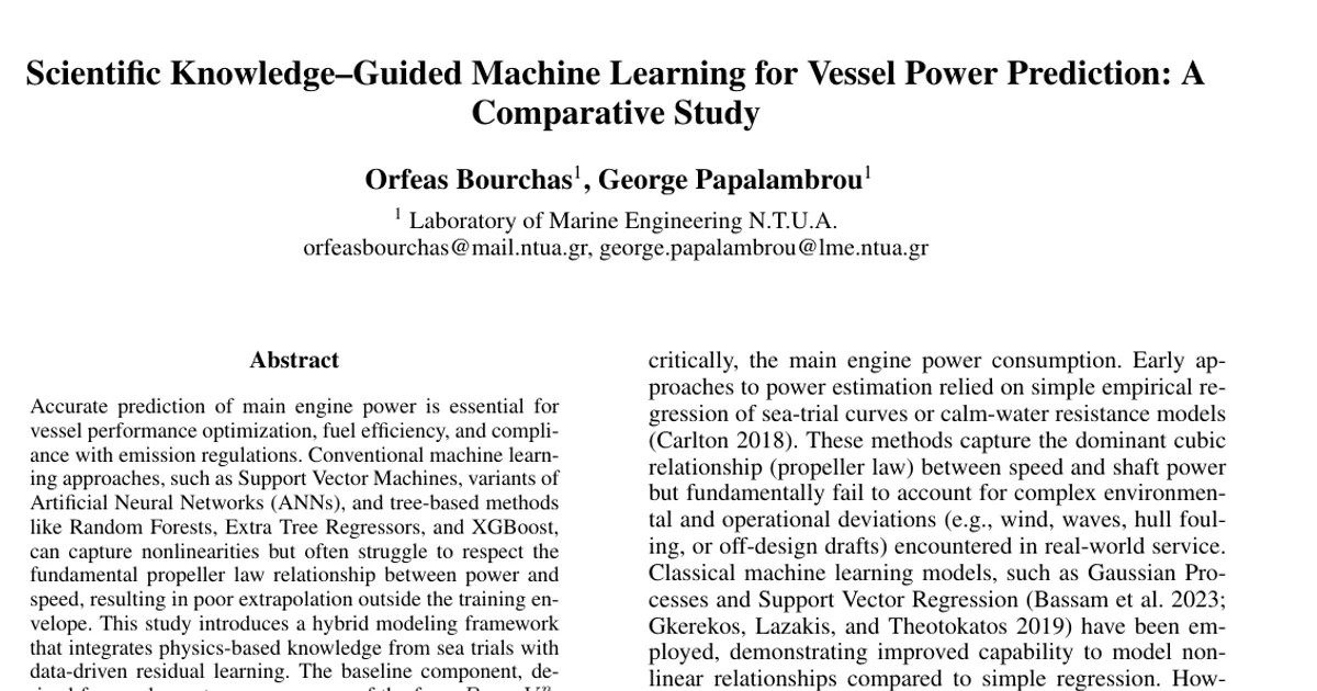Scientific Knowledge-Guided Machine Learning for Vessel Power Prediction: A Comparative Study