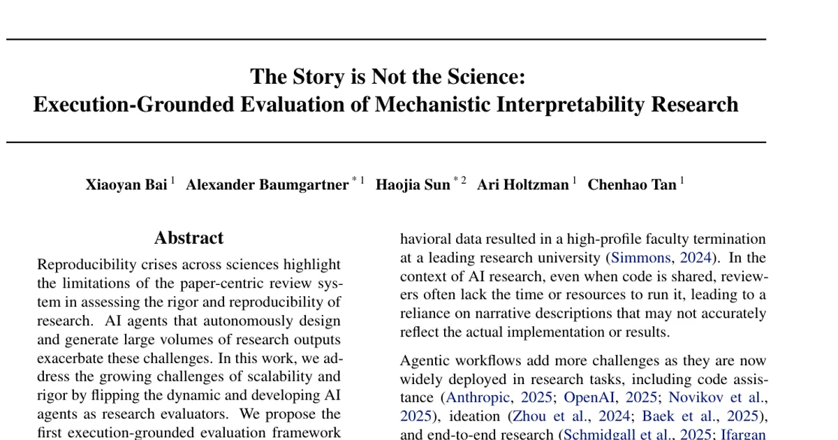 The Story is Not the Science: Execution-Grounded Evaluation of Mechanistic Interpretability Research