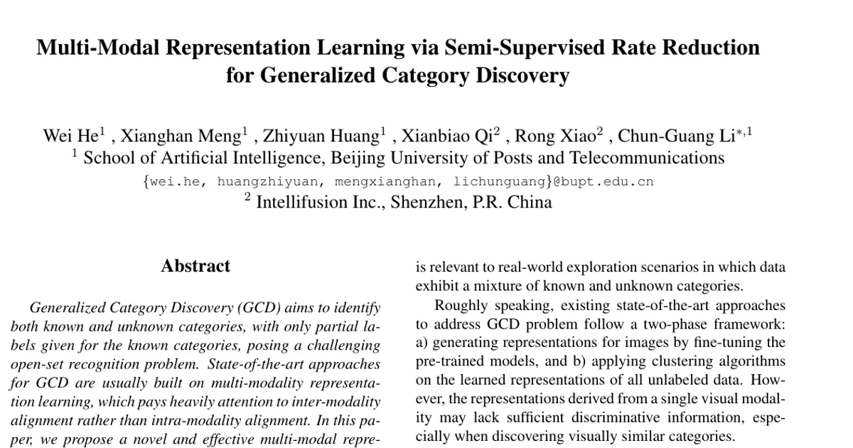 Multi-Modal Representation Learning via Semi-Supervised Rate Reduction for Generalized Category Discovery