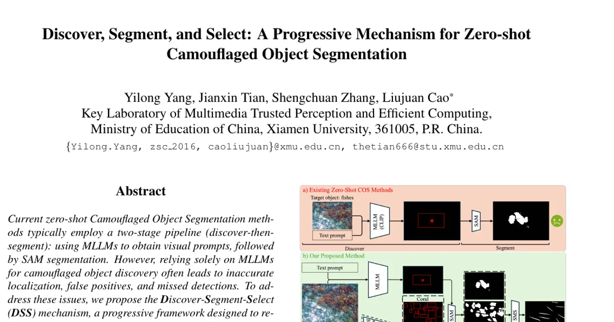 Discover, Segment, and Select: A Progressive Mechanism for Zero-shot Camouflaged Object Segmentation
