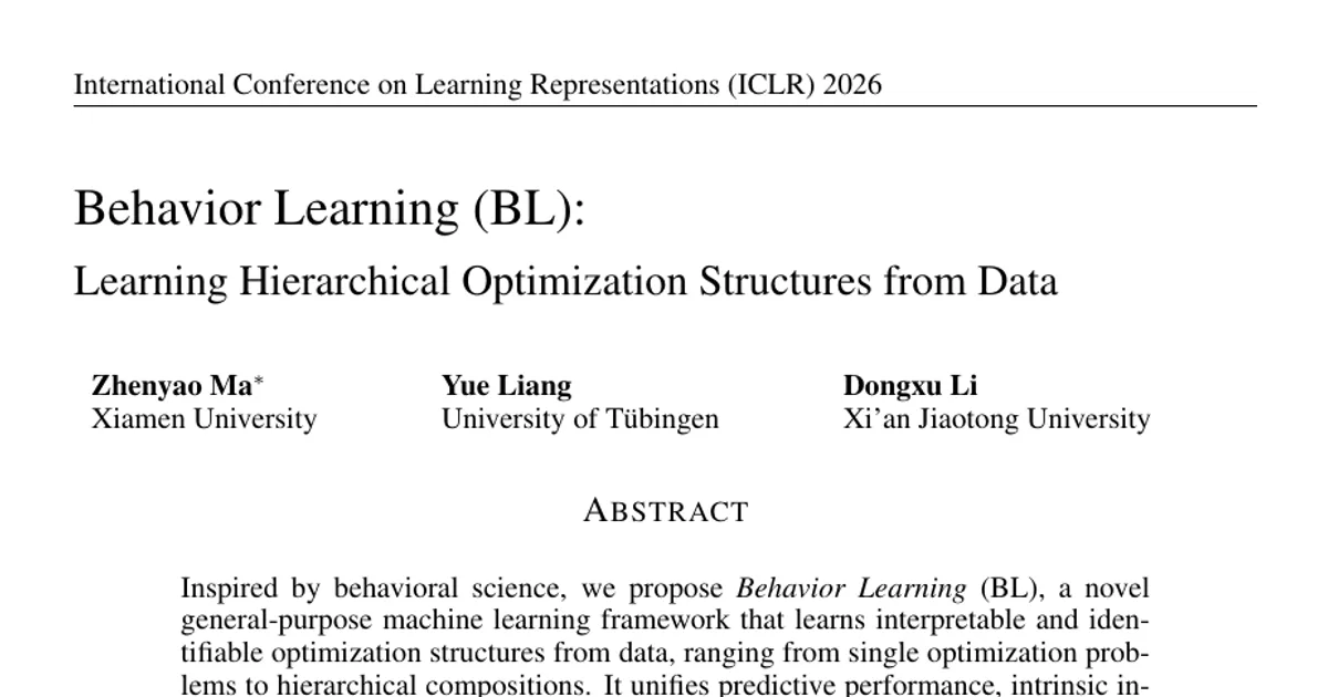 Behavior Learning (BL): Learning Hierarchical Optimization Structures from Data