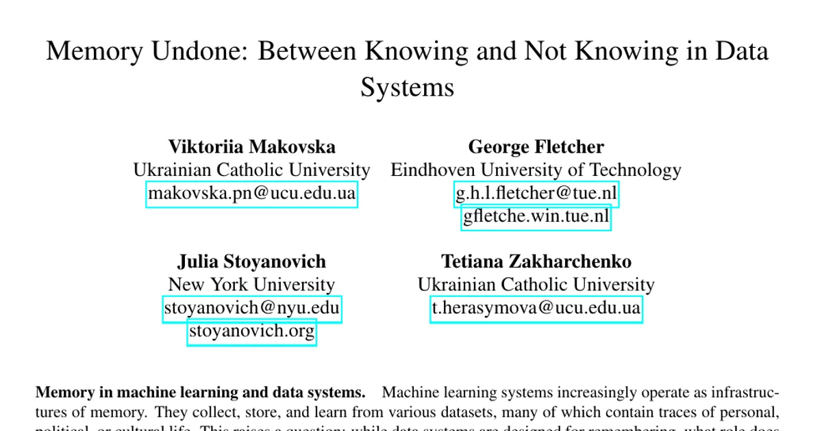 Memory Undone: Between Knowing and Not Knowing in Data Systems