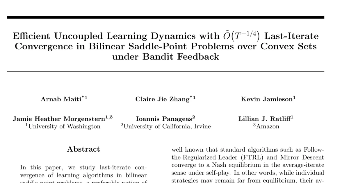 Efficient Uncoupled Learning Dynamics with $\tilde{O}\!\left(T^{-1/4}\right)$ Last-Iterate Convergence in Bilinear Saddle-Point Problems over Convex Sets under Bandit Feedback