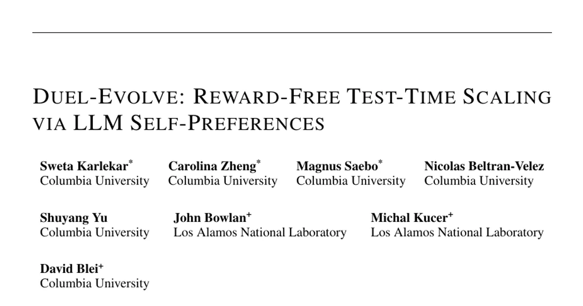Duel-Evolve: Reward-Free Test-Time Scaling via LLM Self-Preferences