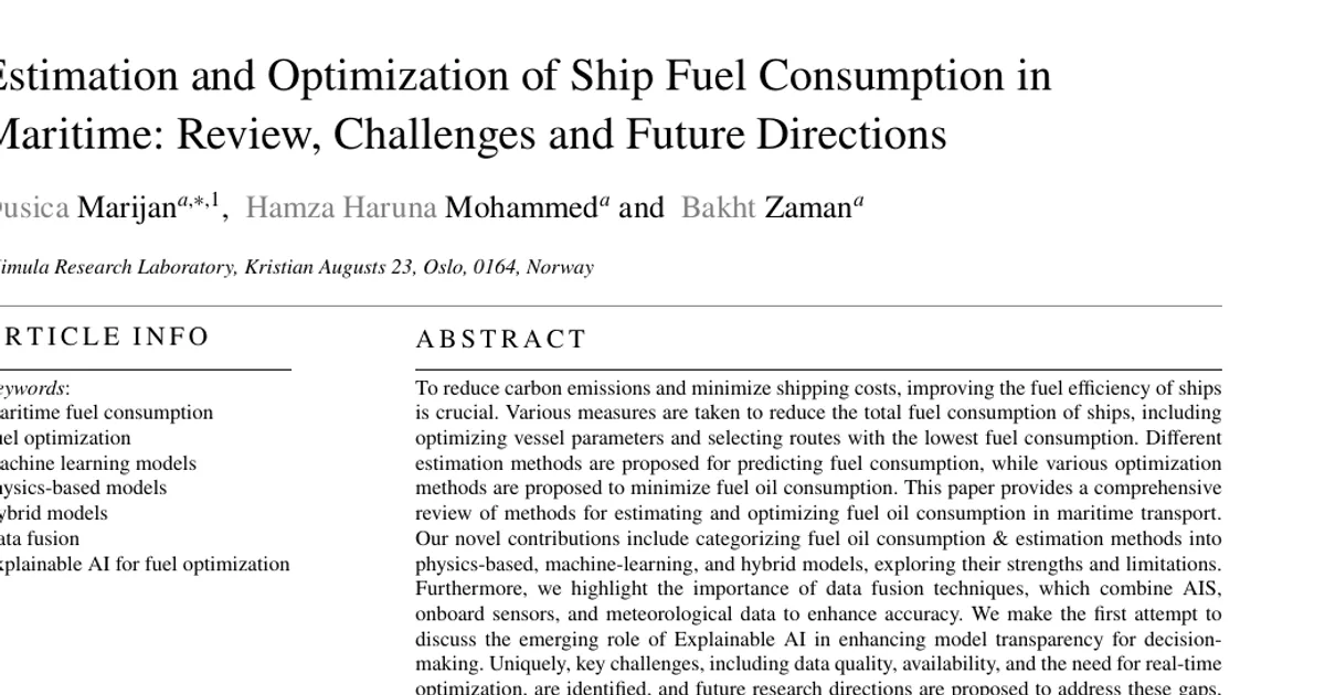 Estimation and Optimization of Ship Fuel Consumption in Maritime: Review, Challenges and Future Directions