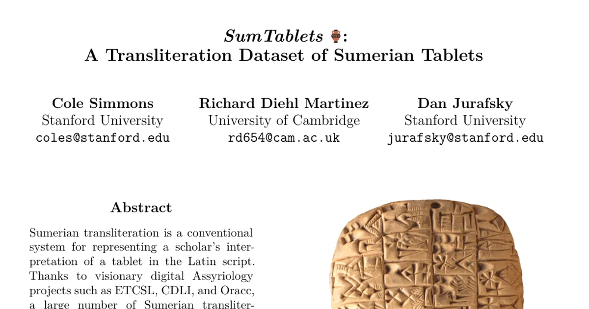 SumTablets: A Transliteration Dataset of Sumerian Tablets