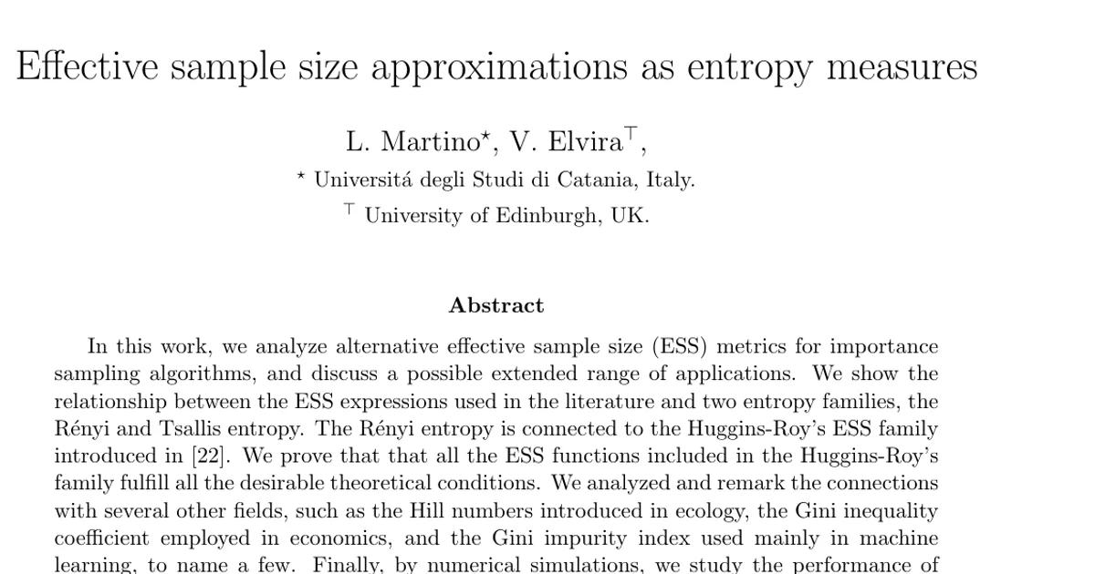 Effective sample size approximations as entropy measures