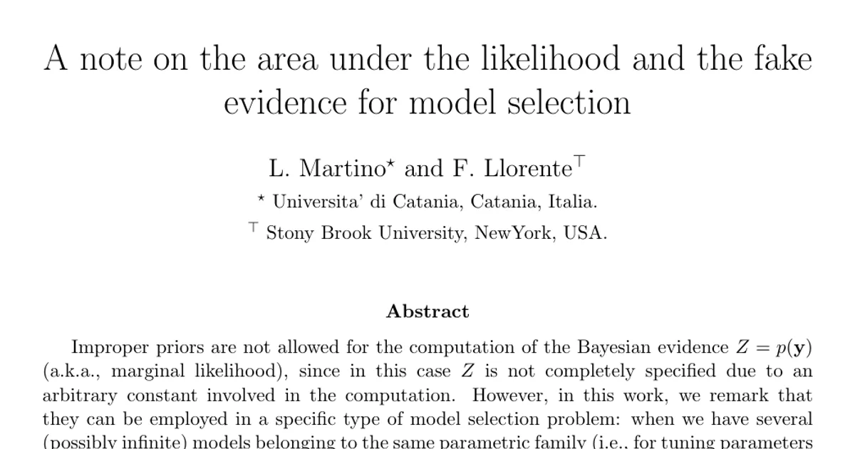 A note on the area under the likelihood and the fake evidence for model selection