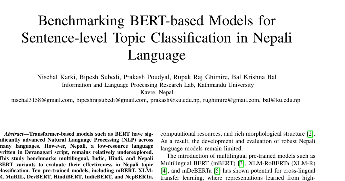 Benchmarking BERT-based Models for Sentence-level Topic Classification in Nepali Language