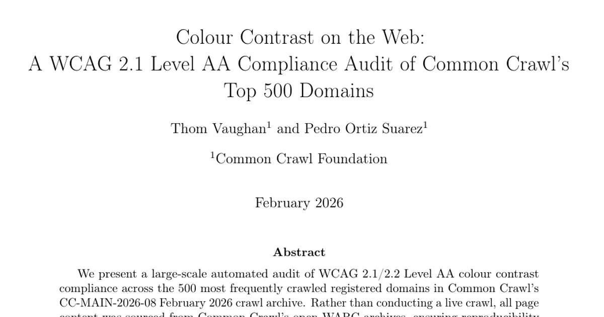 Colour Contrast on the Web: A WCAG 2.1 Level AA Compliance Audit of Common Crawl's Top 500 Domains