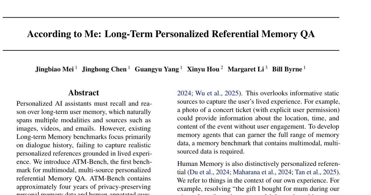 According to Me: Long-Term Personalized Referential Memory QA