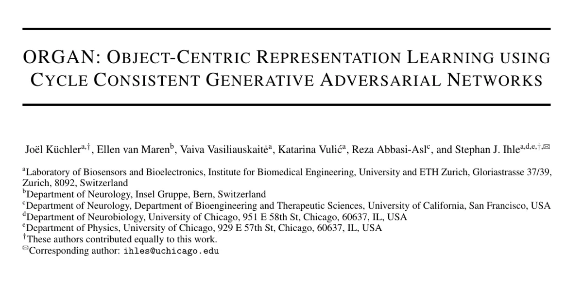 ORGAN: Object-Centric Representation Learning using Cycle Consistent Generative Adversarial Networks