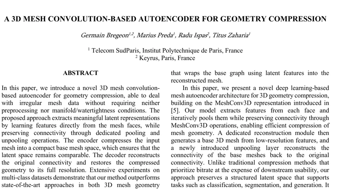 A 3D mesh convolution-based autoencoder for geometry compression