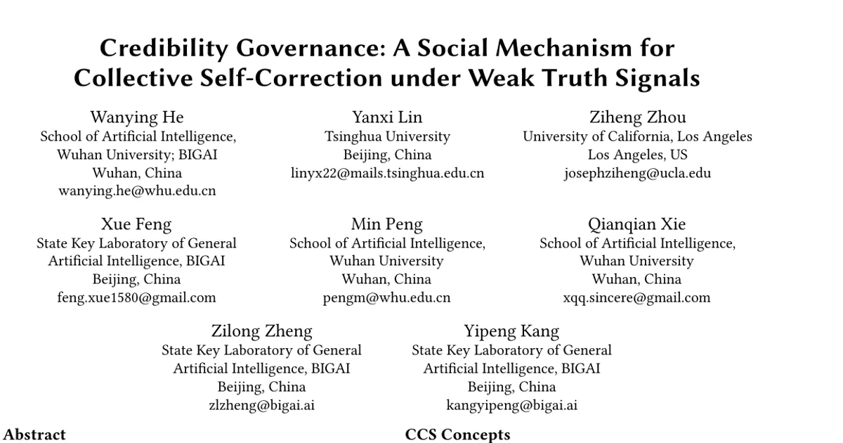 Credibility Governance: A Social Mechanism for Collective Self-Correction under Weak Truth Signals