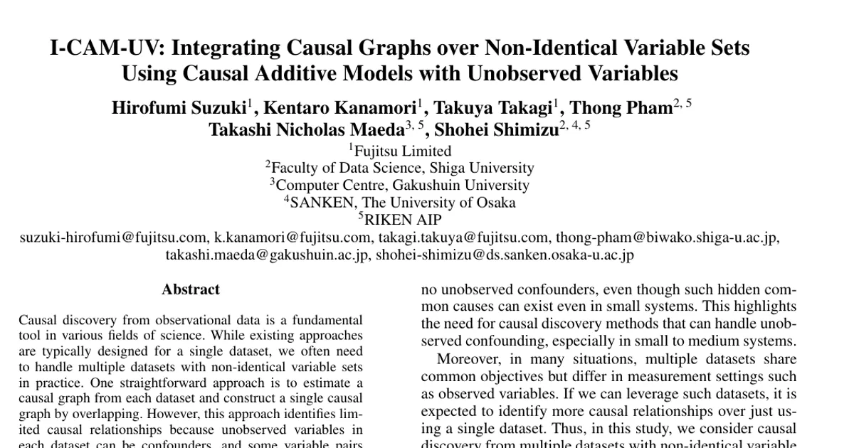 I-CAM-UV: Integrating Causal Graphs over Non-Identical Variable Sets Using Causal Additive Models with Unobserved Variables