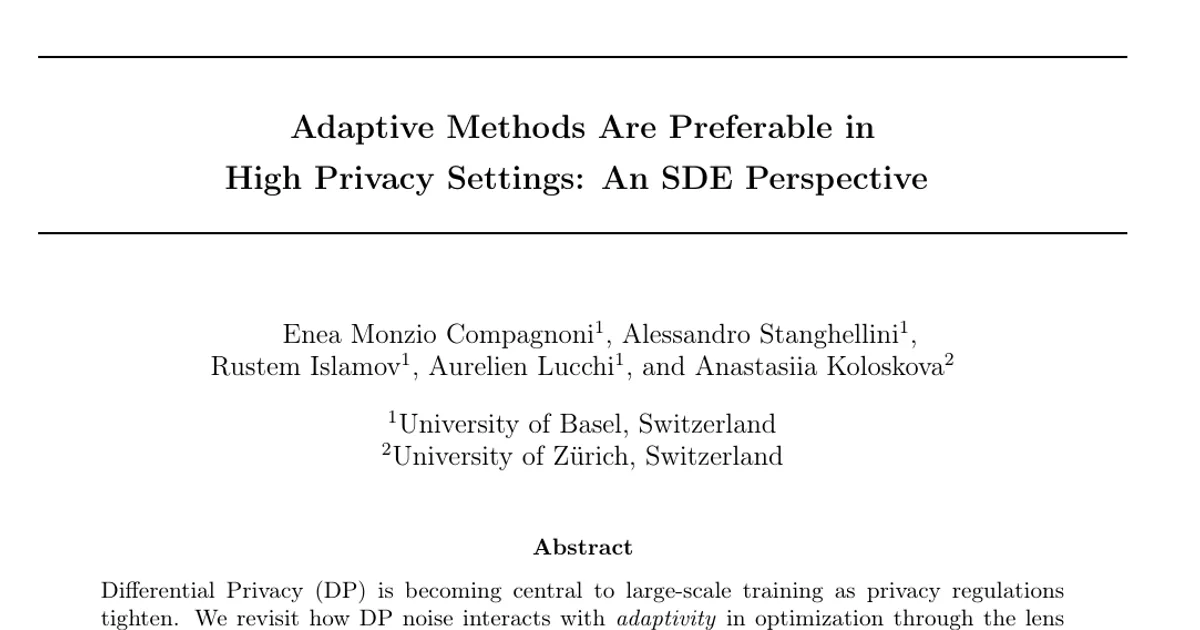 Adaptive Methods Are Preferable in High Privacy Settings: An SDE Perspective