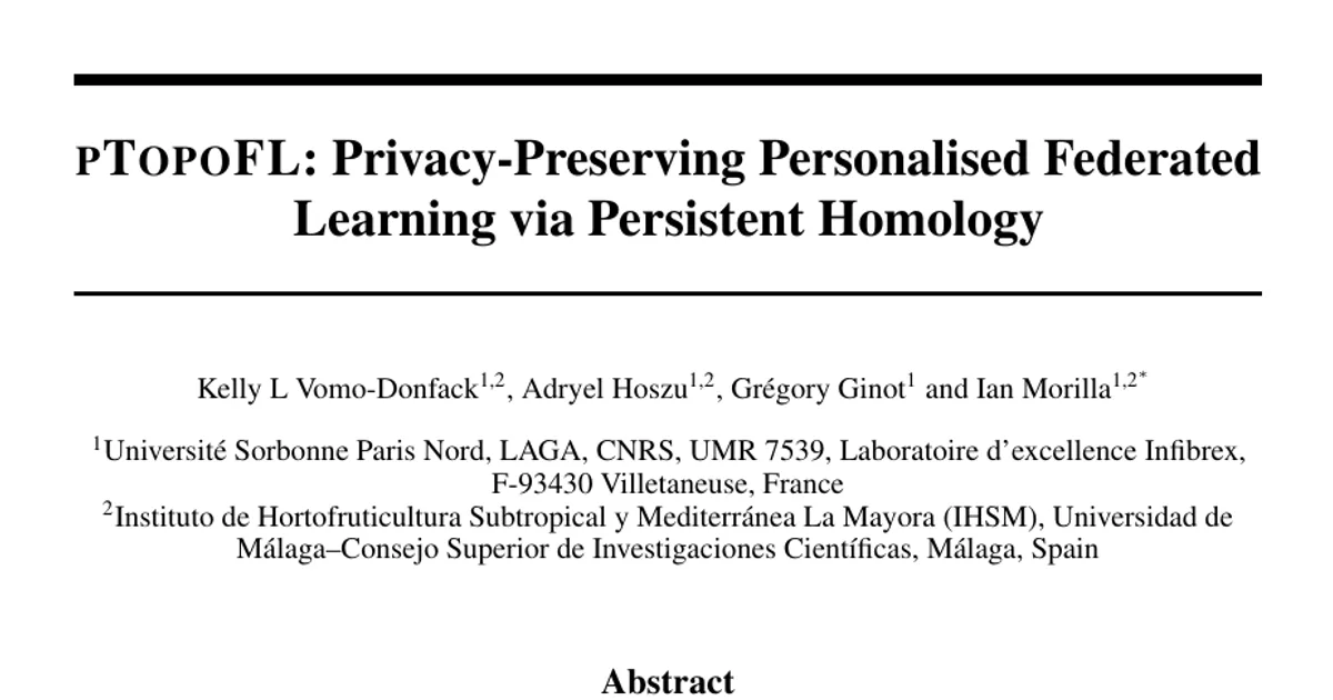 PTOPOFL: Privacy-Preserving Personalised Federated Learning via Persistent Homology