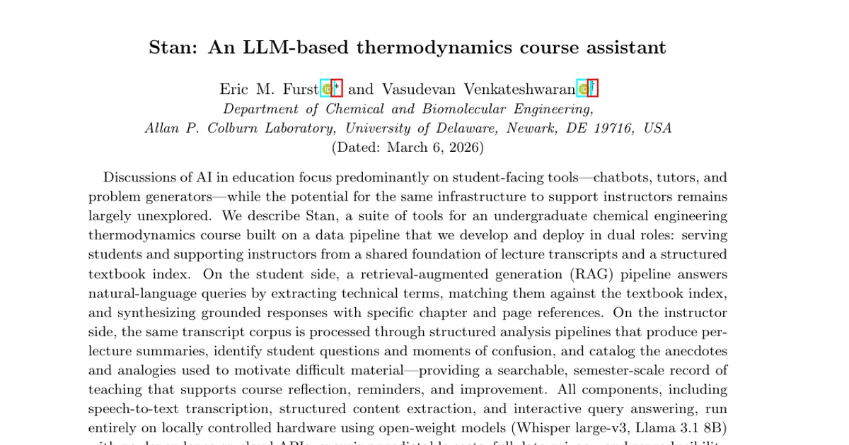 Stan: An LLM-based thermodynamics course assistant