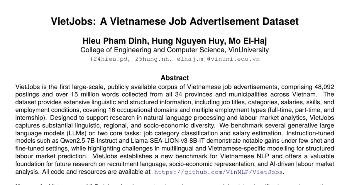 VietJobs: A Vietnamese Job Advertisement Dataset