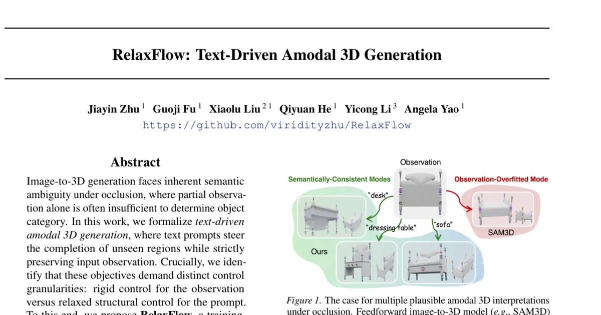 RelaxFlow: Text-Driven Amodal 3D Generation