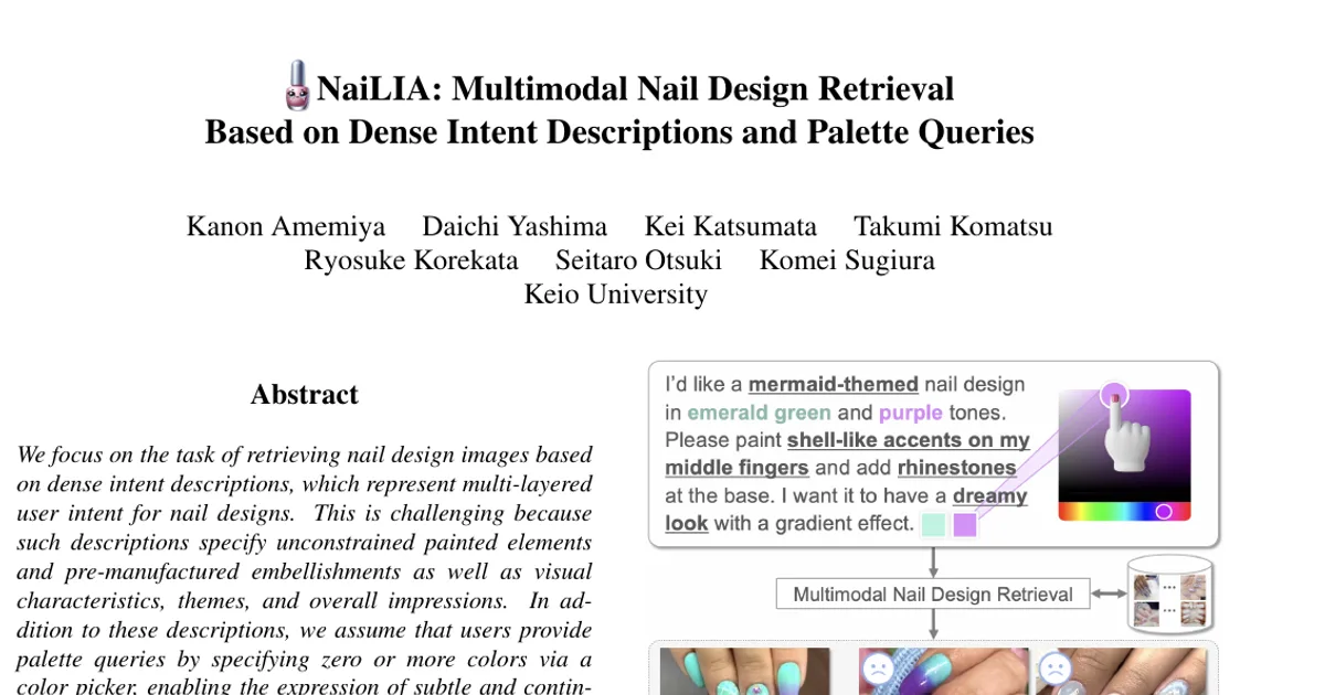 NaiLIA: Multimodal Nail Design Retrieval Based on Dense Intent Descriptions and Palette Queries