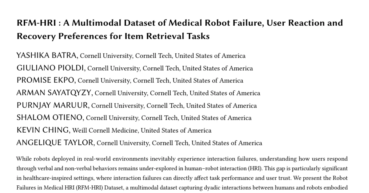 RFM-HRI : A Multimodal Dataset of Medical Robot Failure, User Reaction and Recovery Preferences for Item Retrieval Tasks
