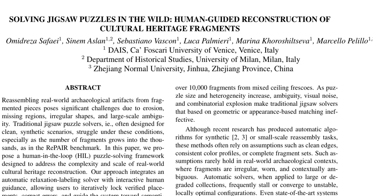 Solving Jigsaw Puzzles in the Wild: Human-Guided Reconstruction of Cultural Heritage Fragments