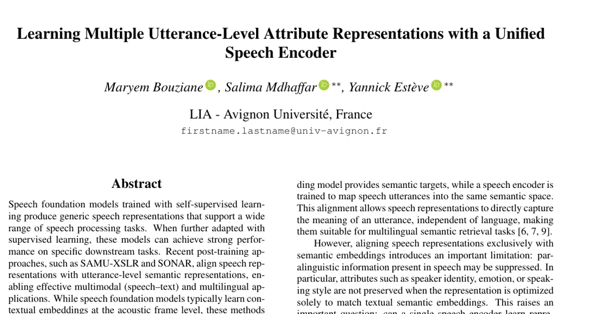 Learning Multiple Utterance-Level Attribute Representations with a Unified Speech Encoder