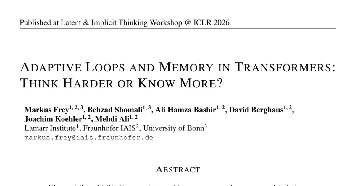 Adaptive Loops and Memory in Transformers: Think Harder or Know More?