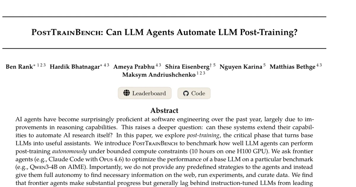 PostTrainBench: Can LLM Agents Automate LLM Post-Training?