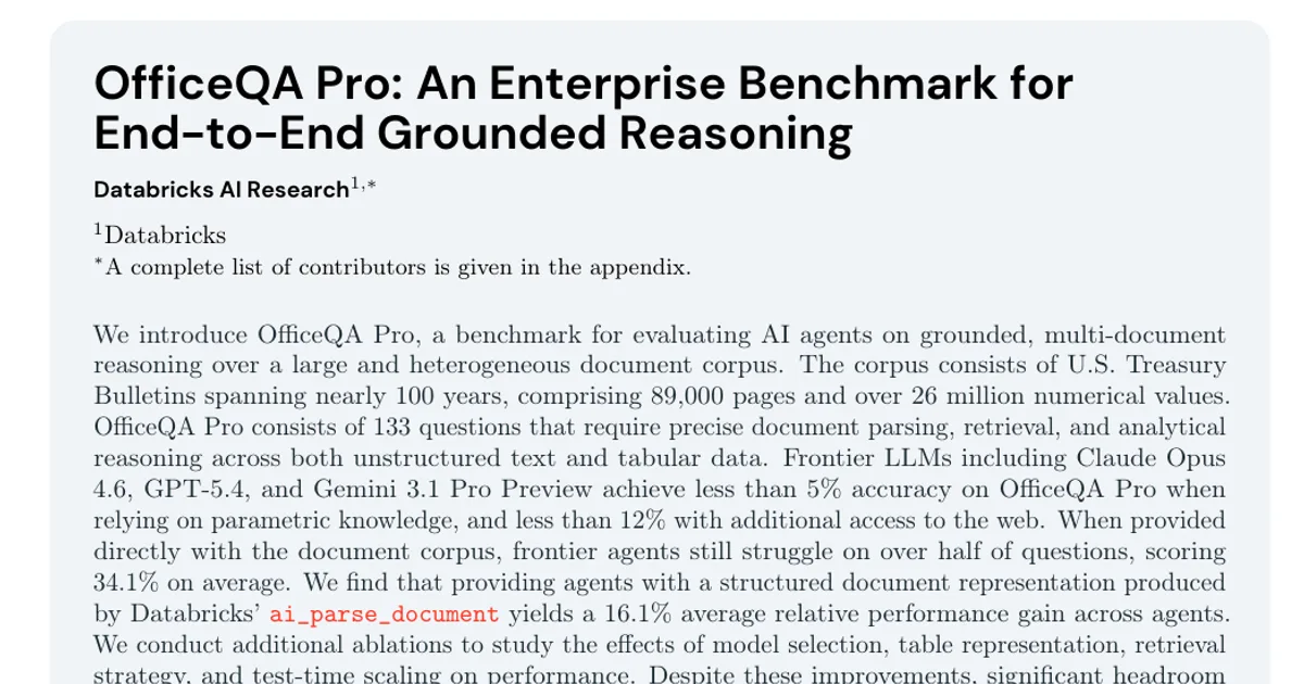 OfficeQA Pro: An Enterprise Benchmark for End-to-End Grounded Reasoning