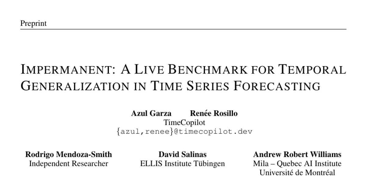 Impermanent: A Live Benchmark for Temporal Generalization in Time Series Forecasting