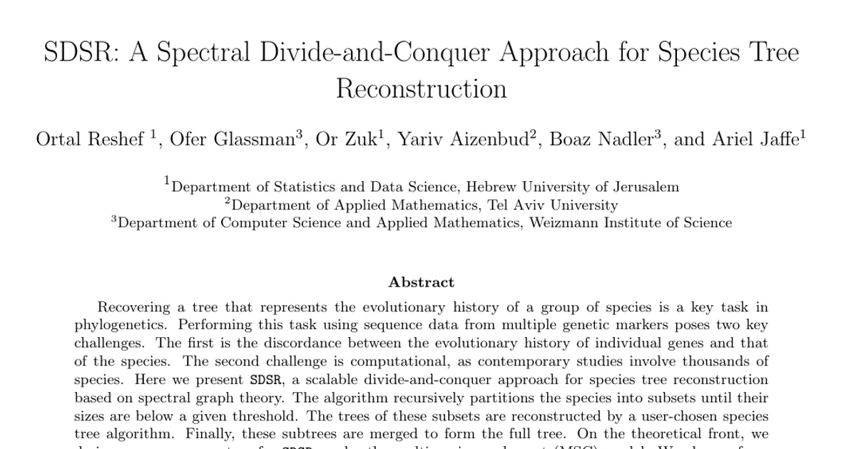 SDSR: A Spectral Divide-and-Conquer Approach for Species Tree Reconstruction