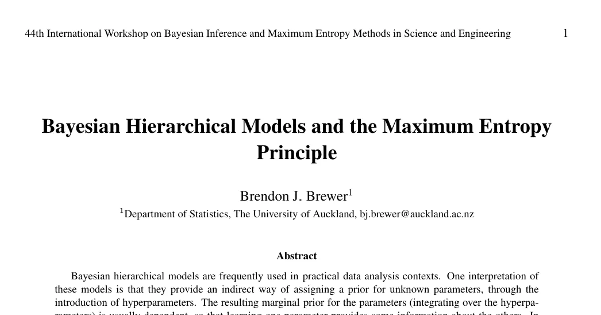 Bayesian Hierarchical Models and the Maximum Entropy Principle