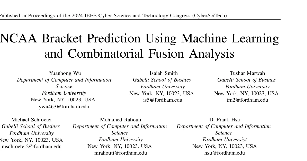 NCAA Bracket Prediction Using Machine Learning and Combinatorial Fusion Analysis