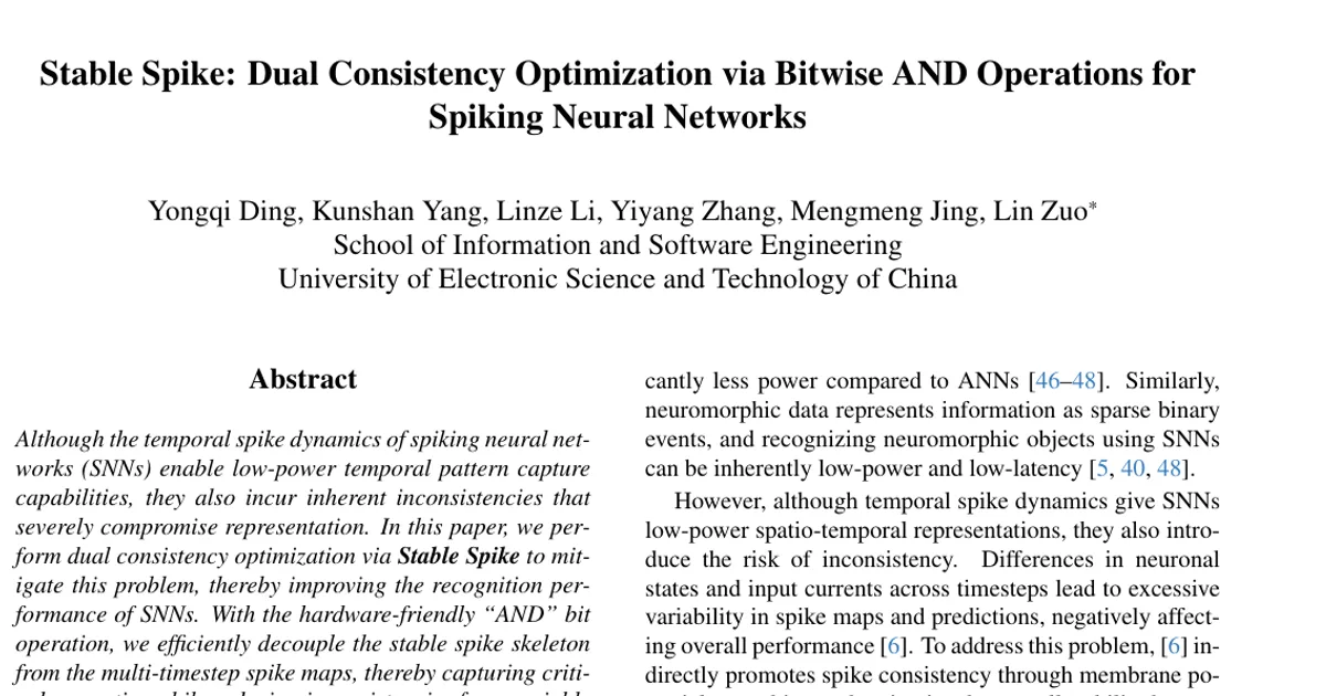 Stable Spike: Dual Consistency Optimization via Bitwise AND Operations for Spiking Neural Networks