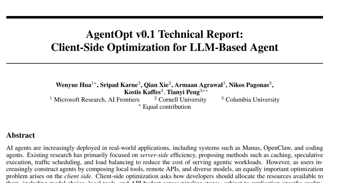 AgentOpt v0.1 Technical Report: Client-Side Optimization for LLM-Based Agent