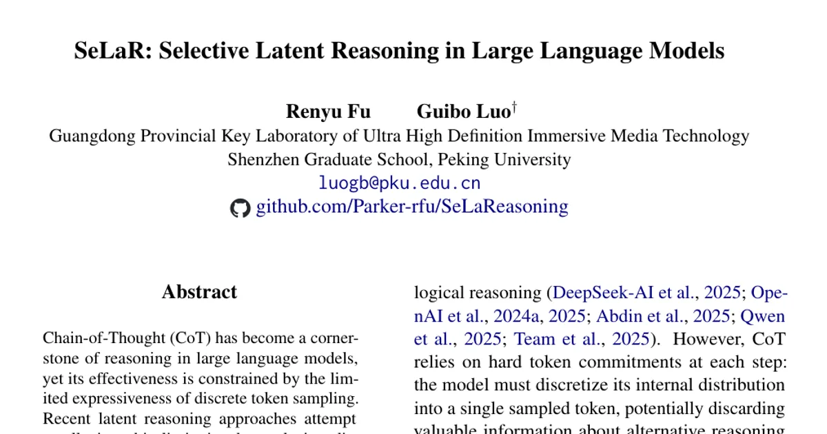SeLaR: Selective Latent Reasoning in Large Language Models