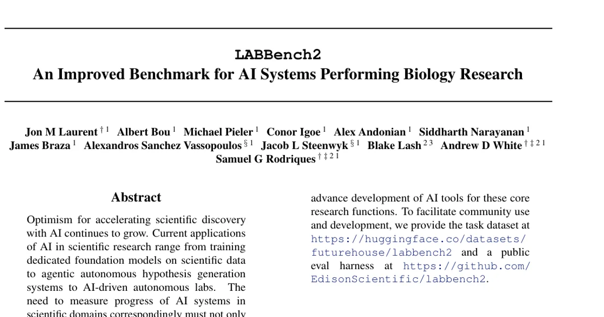 LABBench2: An Improved Benchmark for AI Systems Performing Biology Research