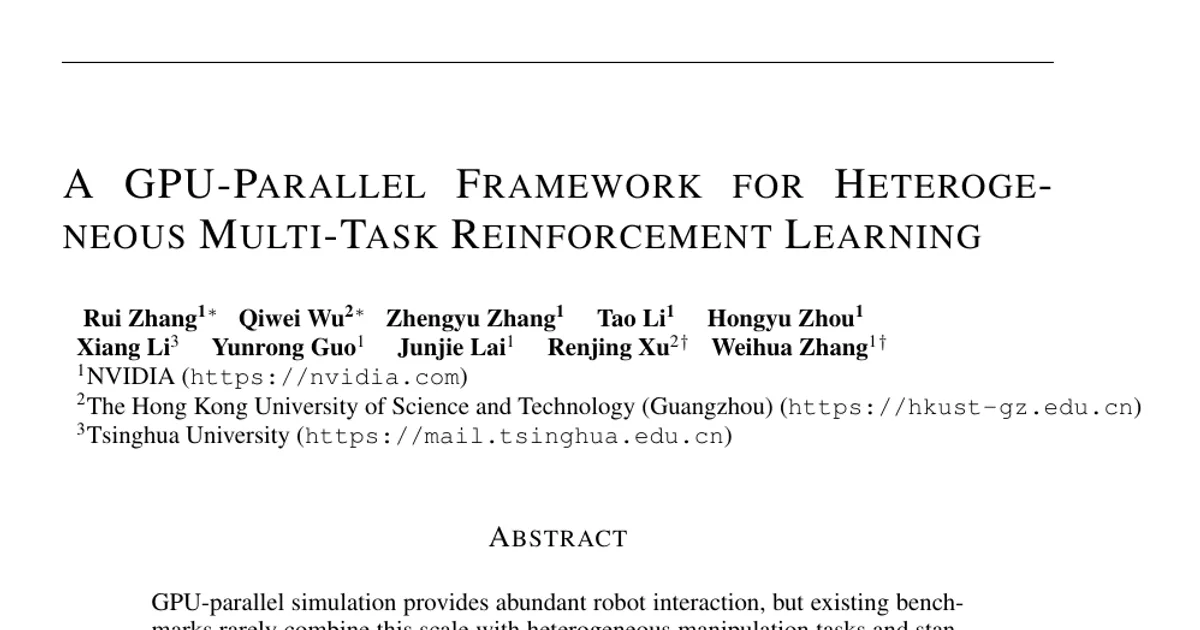 A GPU-Parallel Framework for Heterogeneous Multi-Task Reinforcement Learning