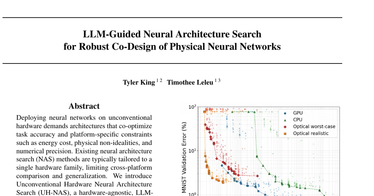 LLM-Guided Neural Architecture Search for Robust Co-Design of Physical Neural Networks